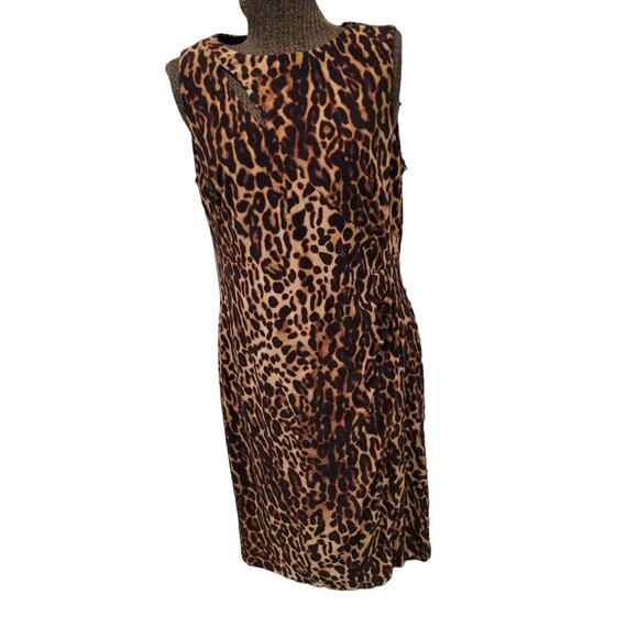 Lauren Ralph Lauren Leopard Print Jersey Knit Rouched Side Slit Neckline Size 16 - Picture 3 of 14